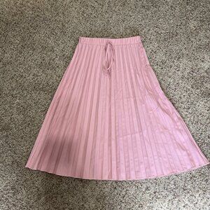 Women's Pink Pleated Elastic Waist Midi Skirt | Size L